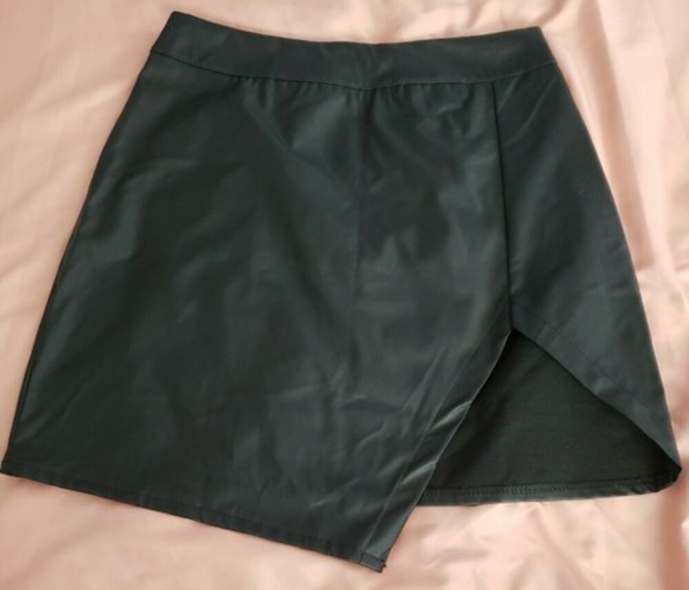 PERSUN Women's High Waisted Bodycon Faux Leather Mini Pencil, Black sz S NEW